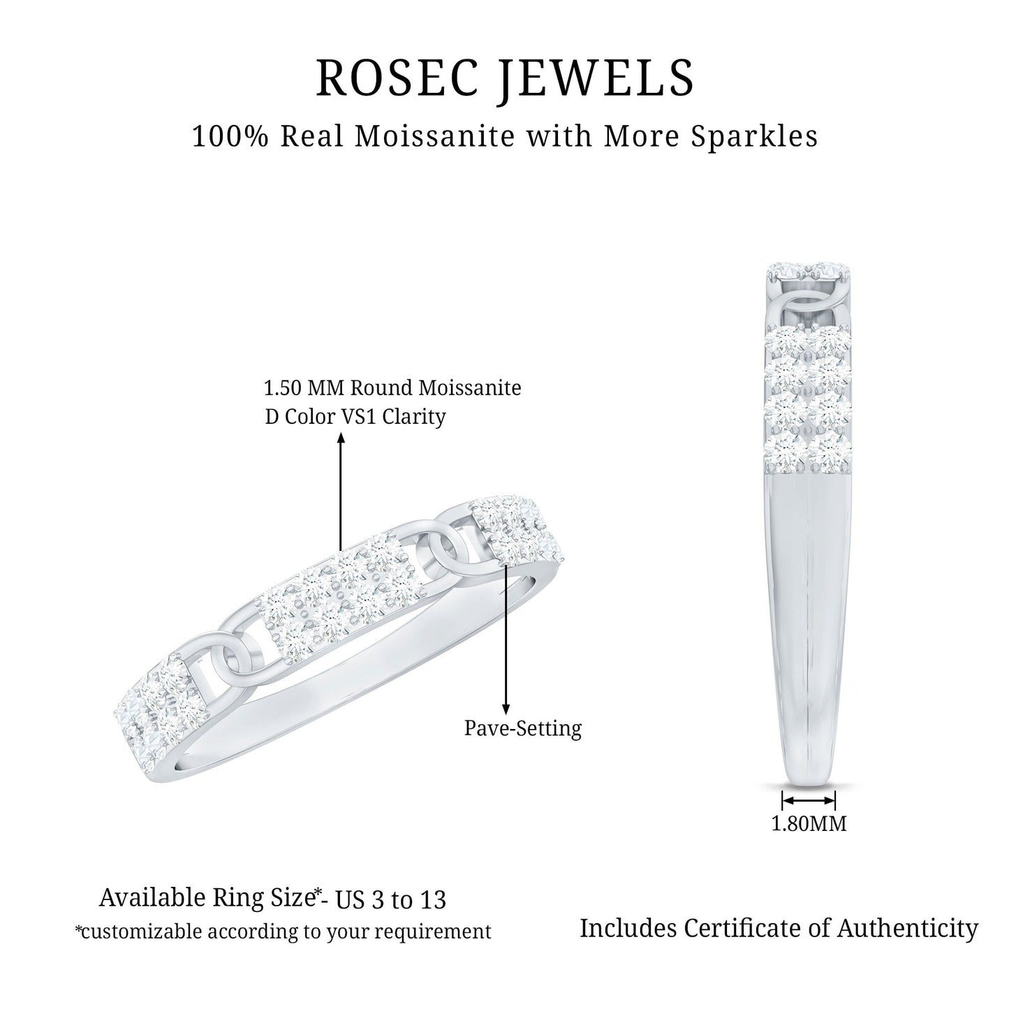 Certified Moissanite Interlocking Wedding Band