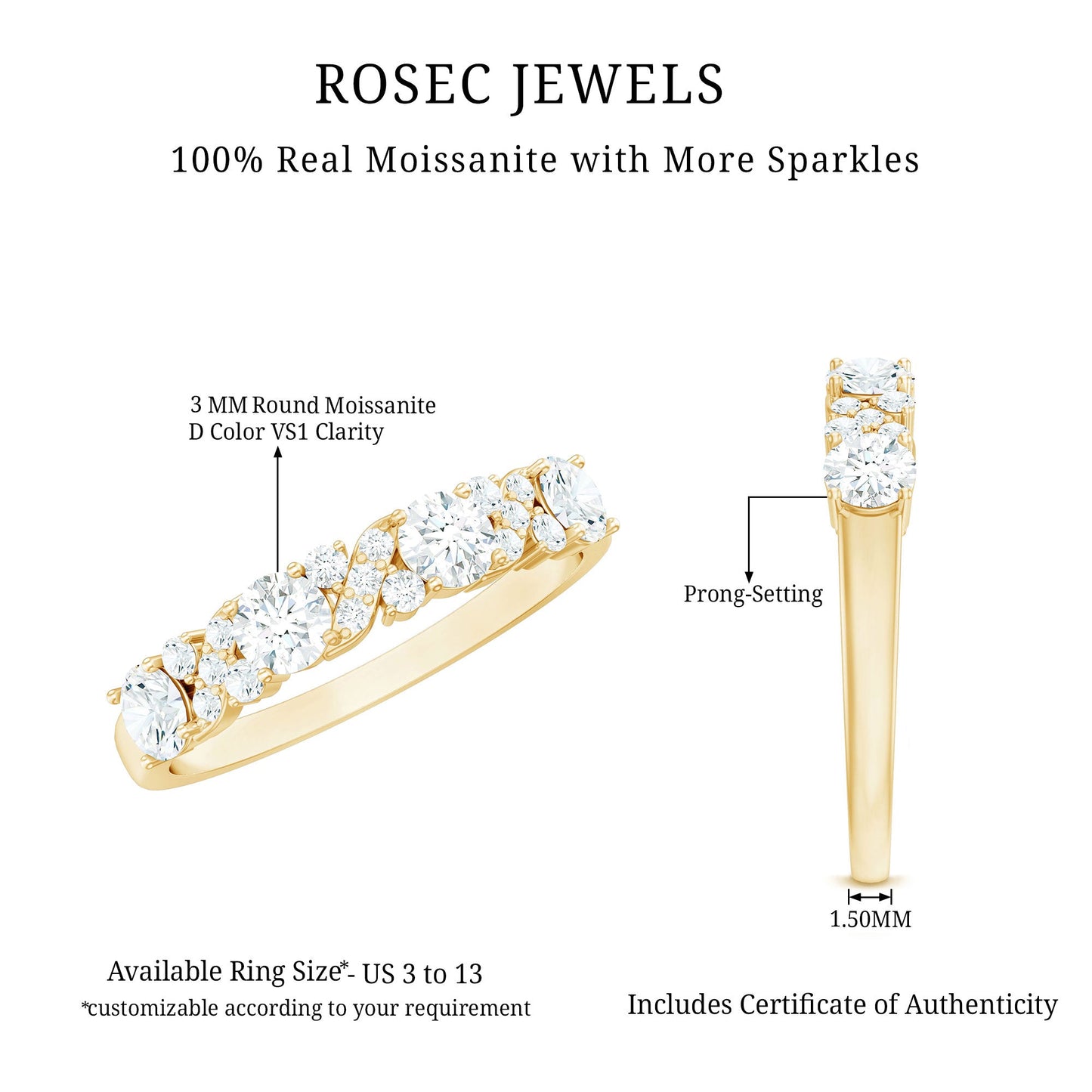 Certified Moissanite Half Eternity Stackable Band Ring