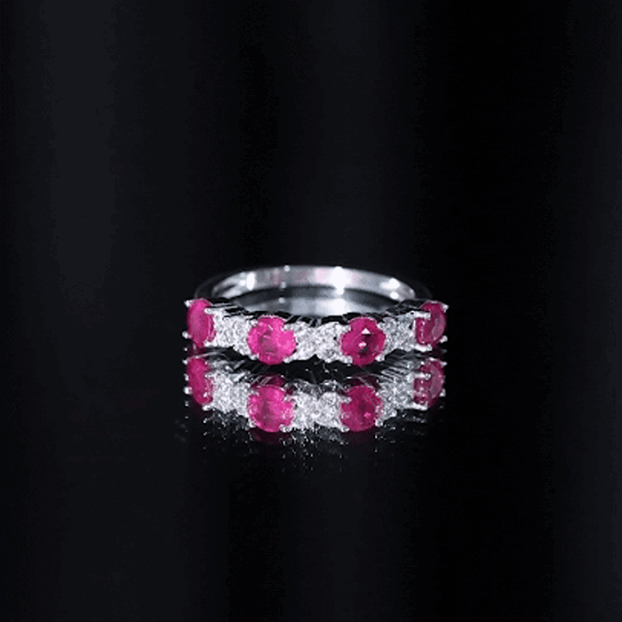 Natural Ruby Half Eternity Anniversary Band Ring with Diamond