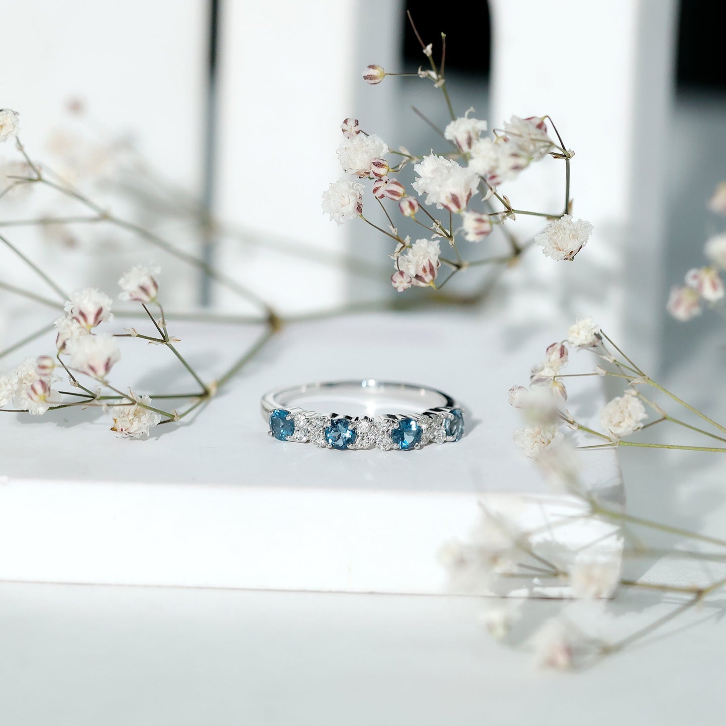 London Blue Topaz Semi Eternity Band with Diamond