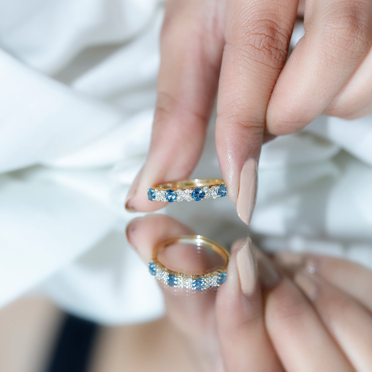 London Blue Topaz Semi Eternity Band with Diamond