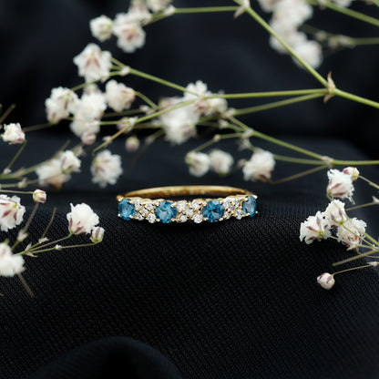 London Blue Topaz Semi Eternity Band with Diamond