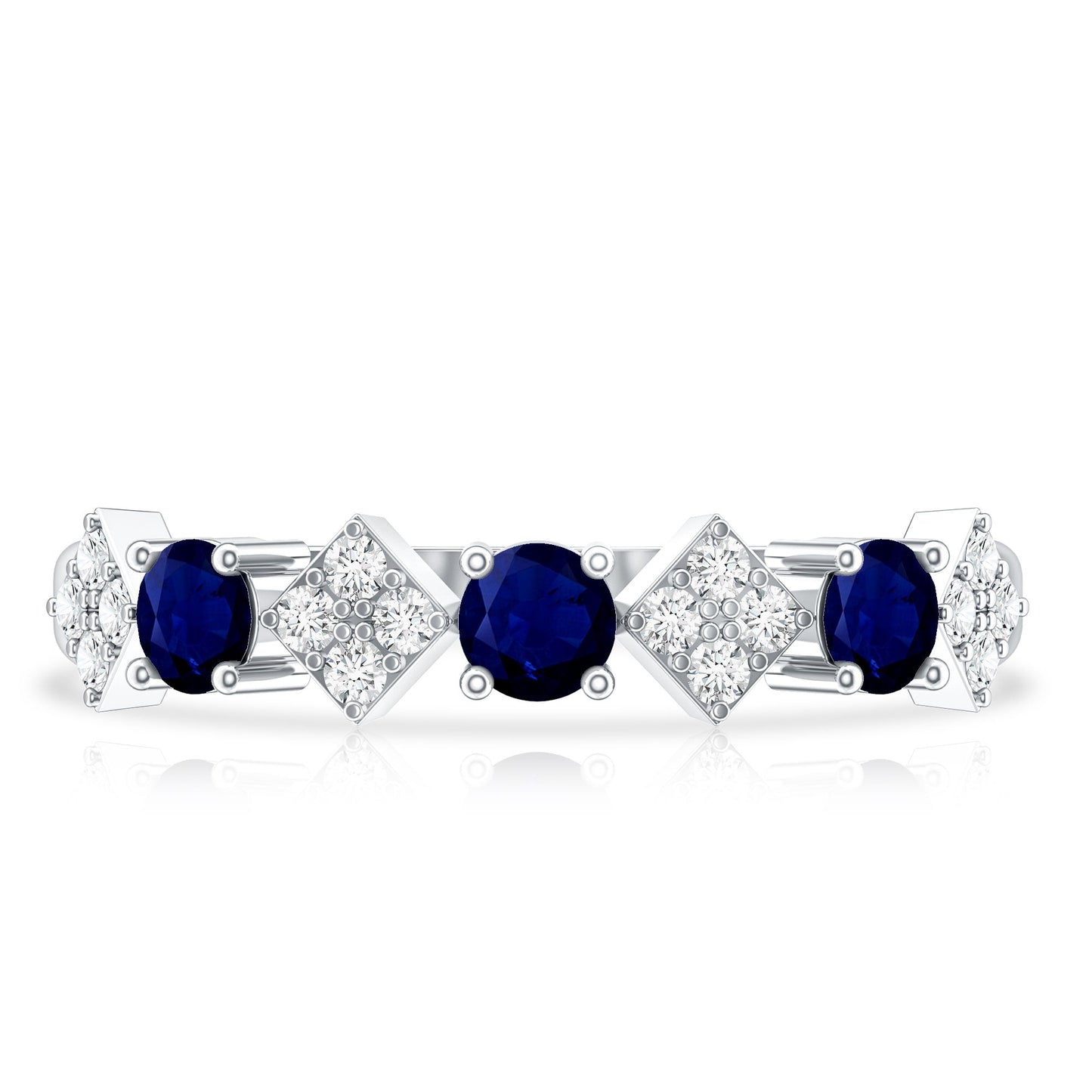 Natural Blue Sapphire and Diamond Half Eternity Band Ring for Women