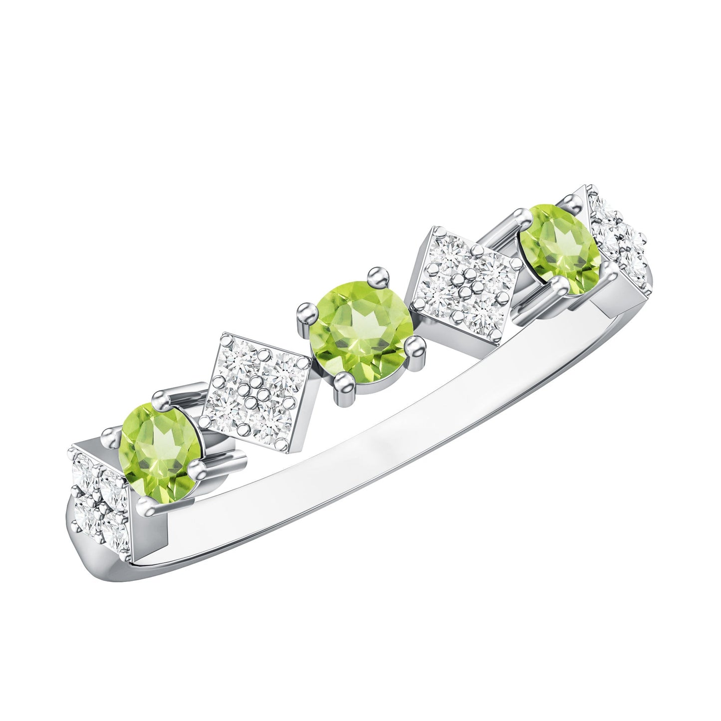 Natural Peridot Diamond Half Eternity Ring for Women