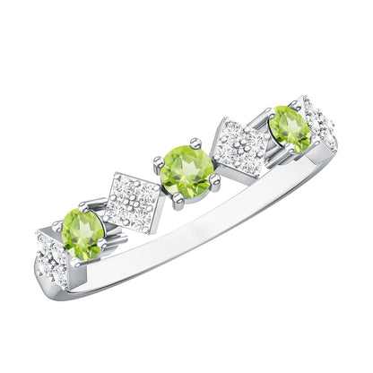 Natural Peridot Diamond Half Eternity Ring for Women