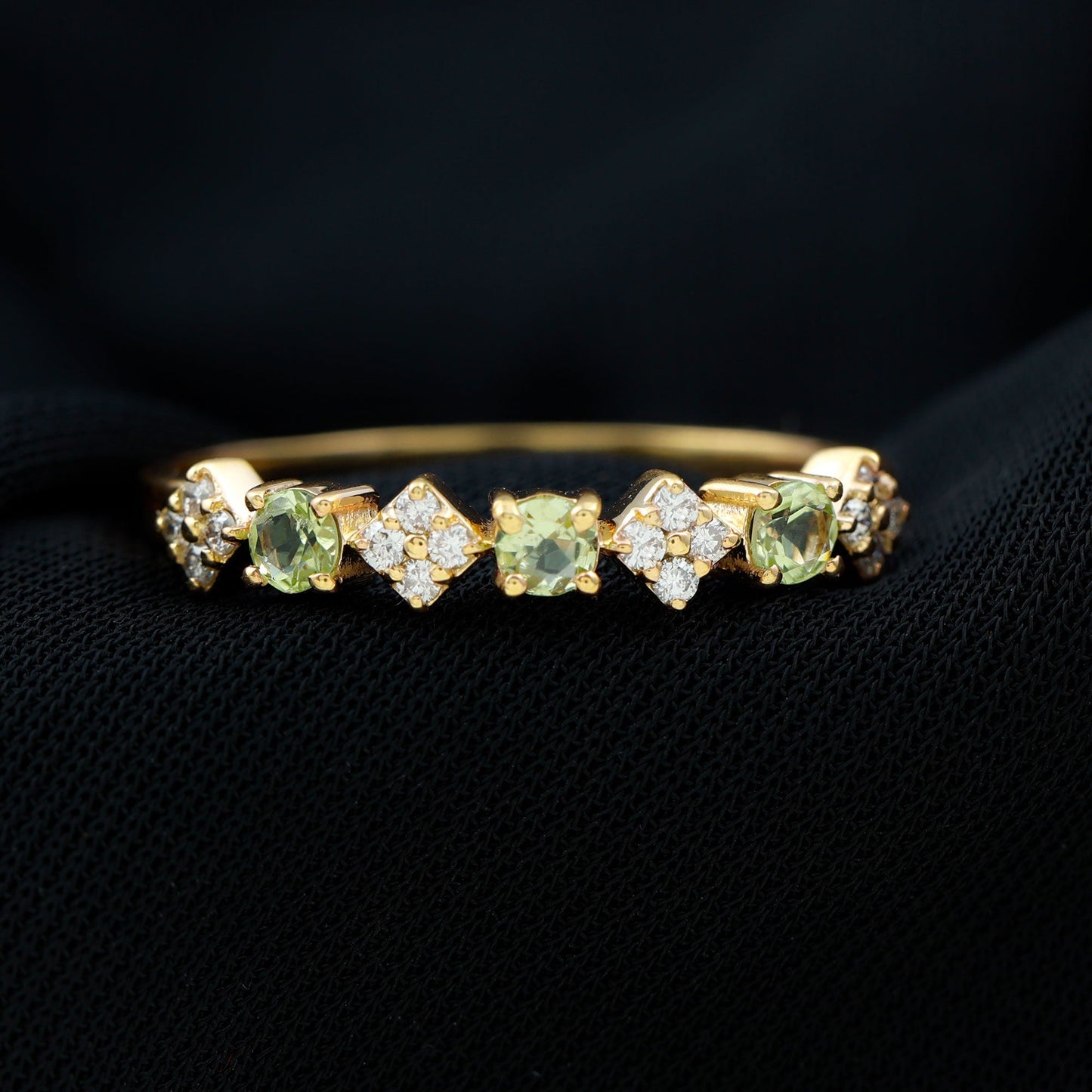 Natural Peridot Diamond Half Eternity Ring for Women