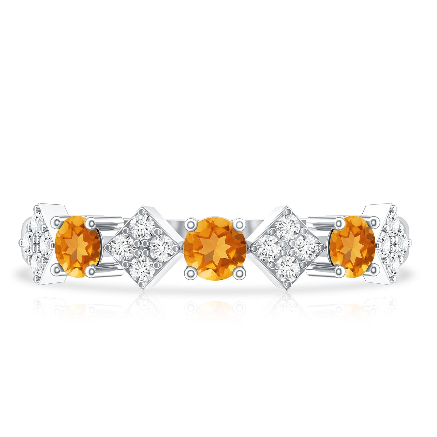 Natural Citrine and Diamond Half Eternity Band Ring