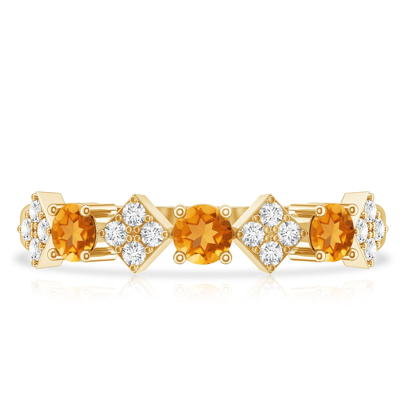 Natural Citrine and Diamond Half Eternity Band Ring