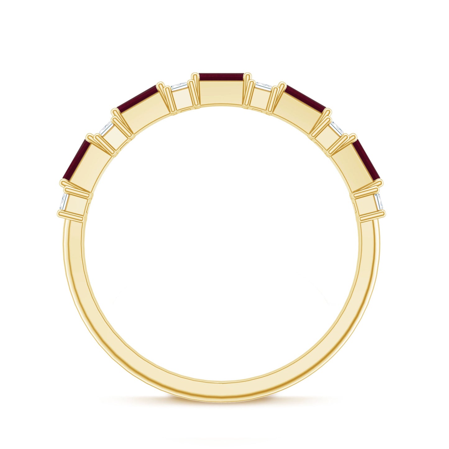 Baguette Cut Ruby Half Eternity Ring with Diamond Accent