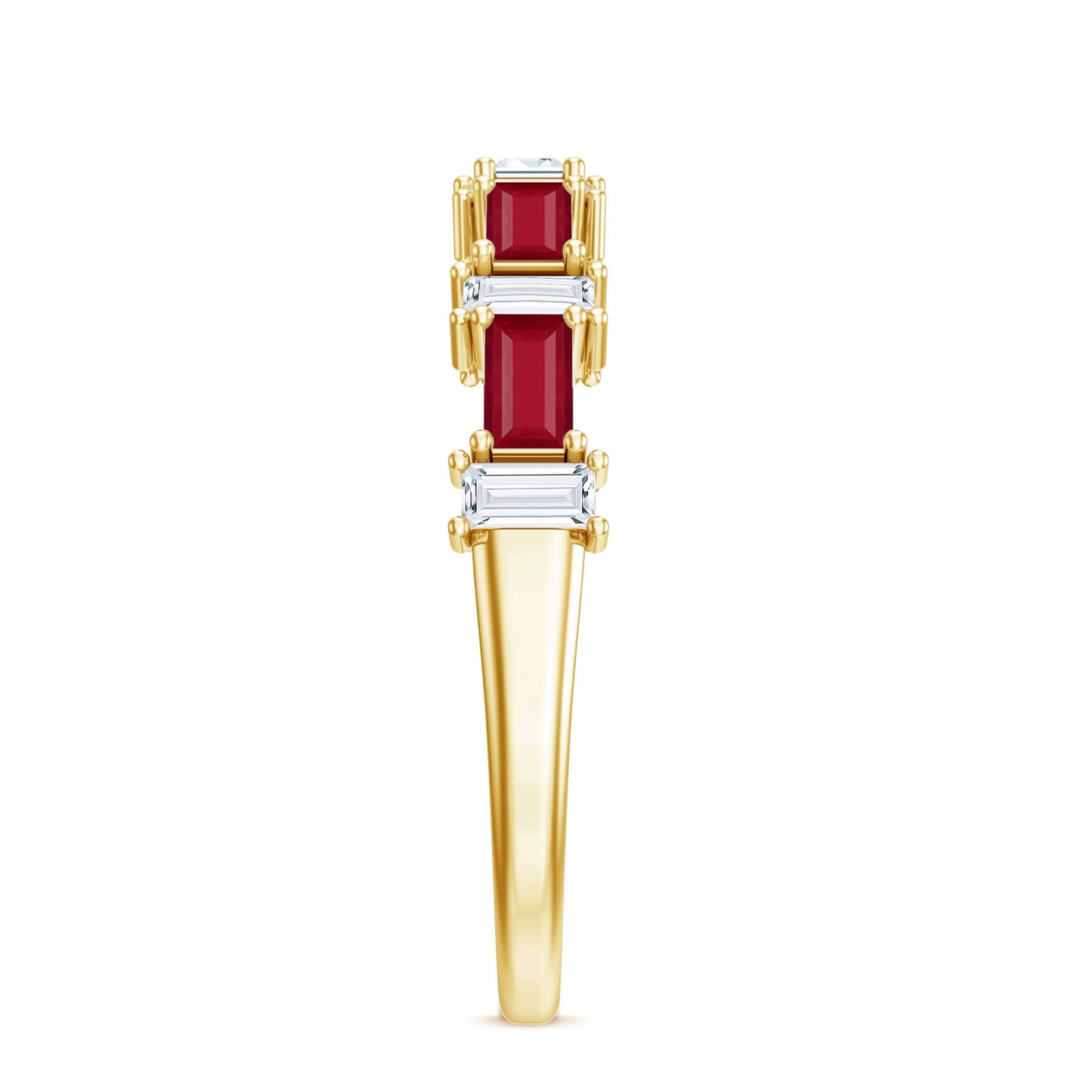 Baguette Cut Ruby Half Eternity Ring with Diamond Accent