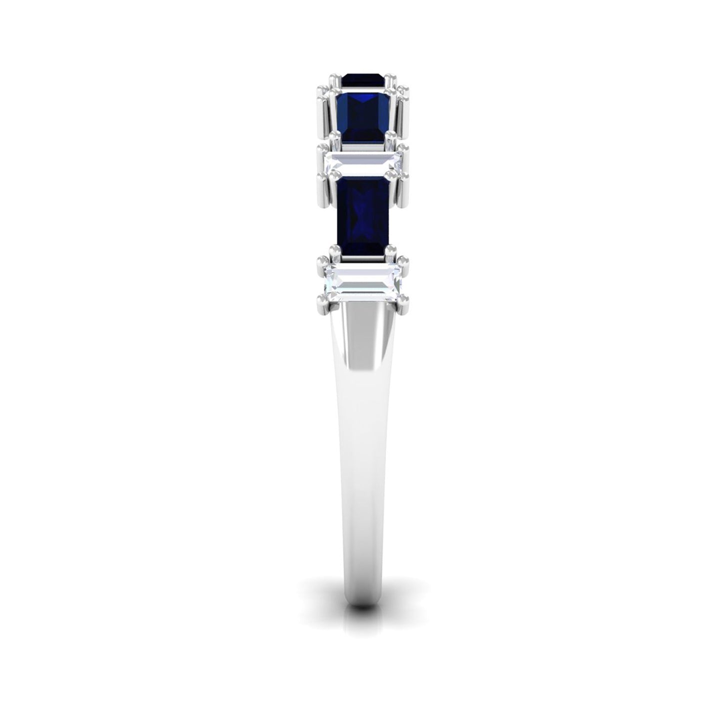 Certified Baguette Cut Lab Created Blue Sapphire and Diamond Half Eternity Band