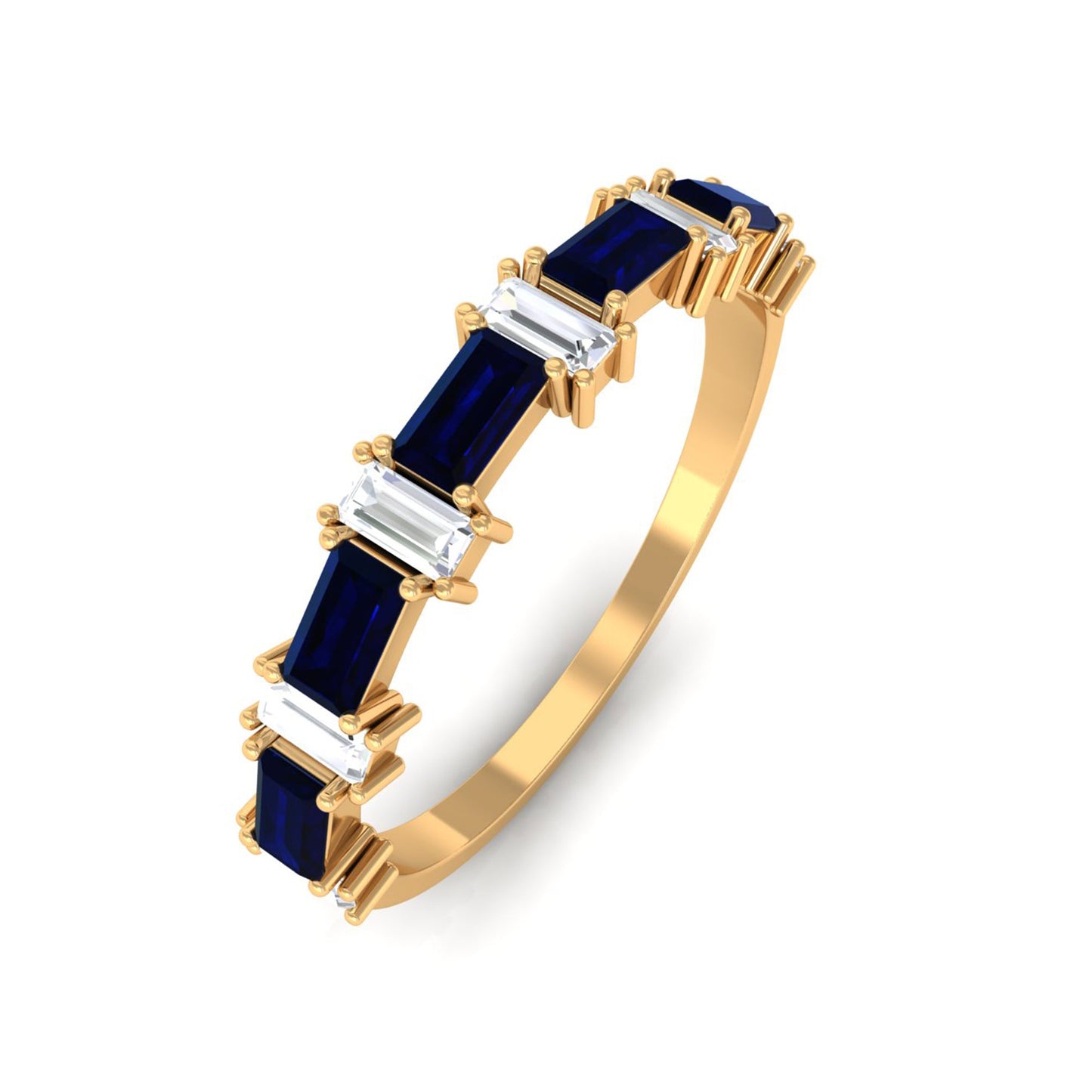Certified Baguette Cut Lab Created Blue Sapphire and Diamond Half Eternity Band
