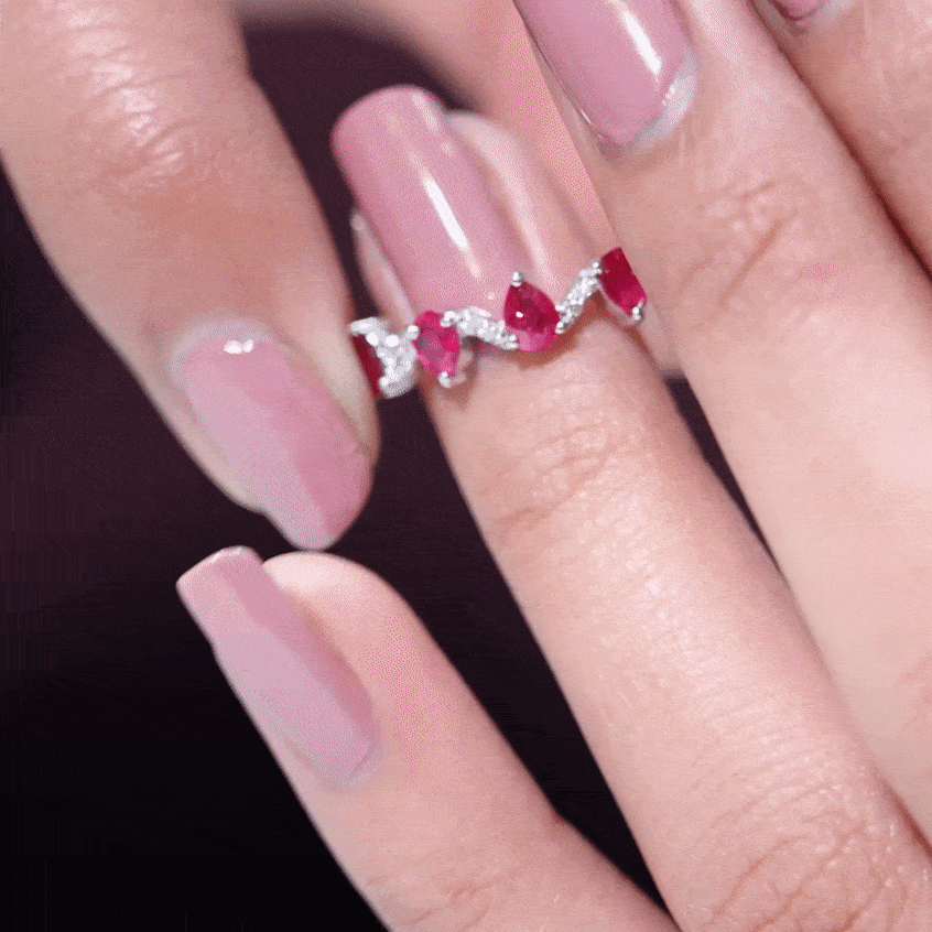 Natural Pear Shape Ruby Half Eternity Ring with Diamond for Women