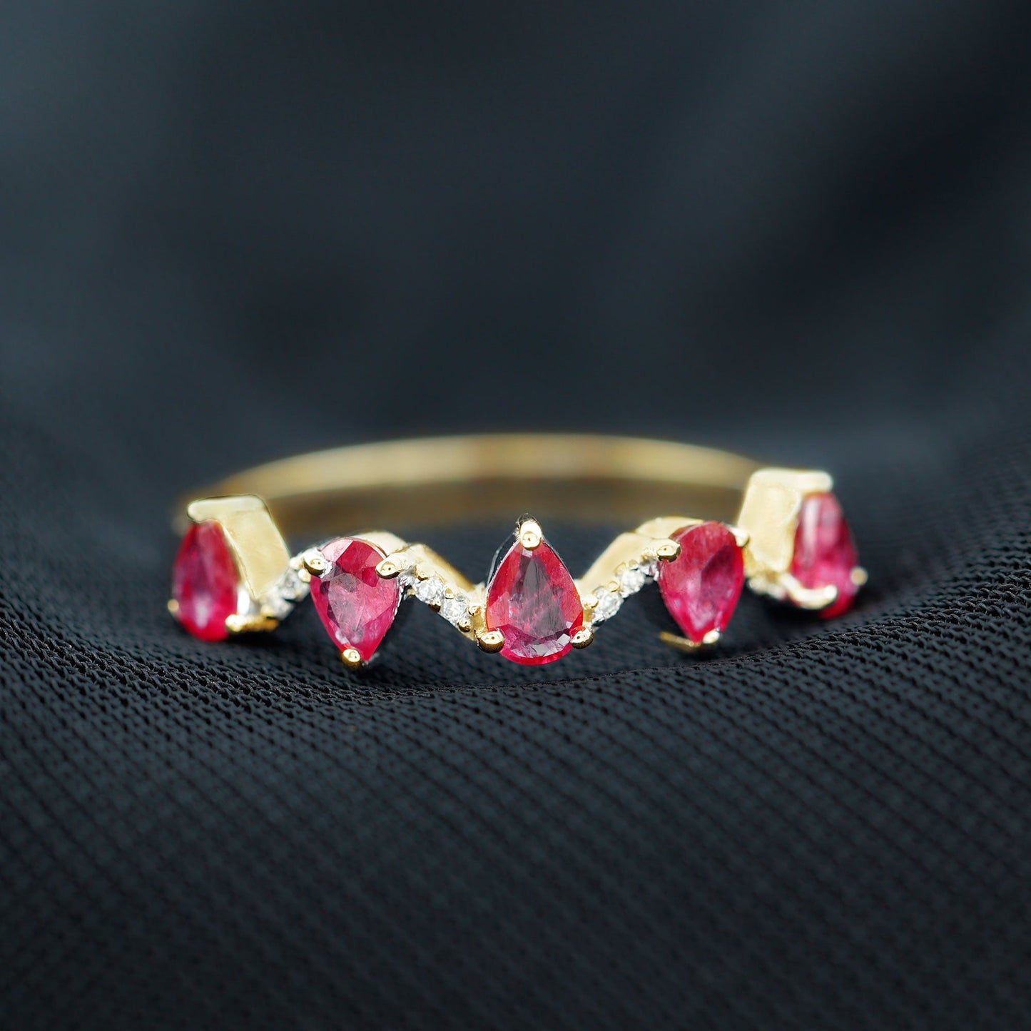 Natural Pear Shape Ruby Half Eternity Ring with Diamond for Women