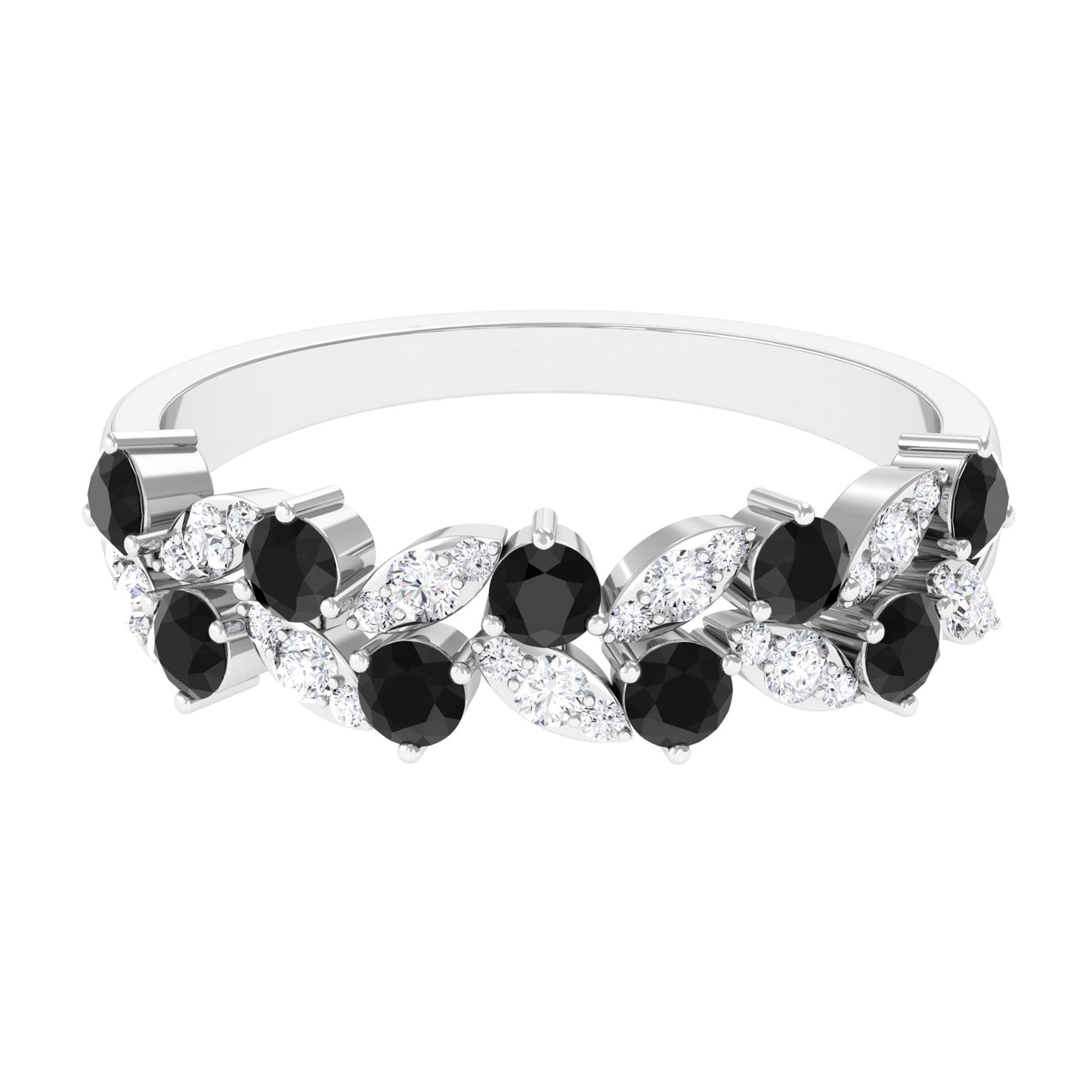 Black Onyx and Diamond Half Eternity Leaf Band for Women