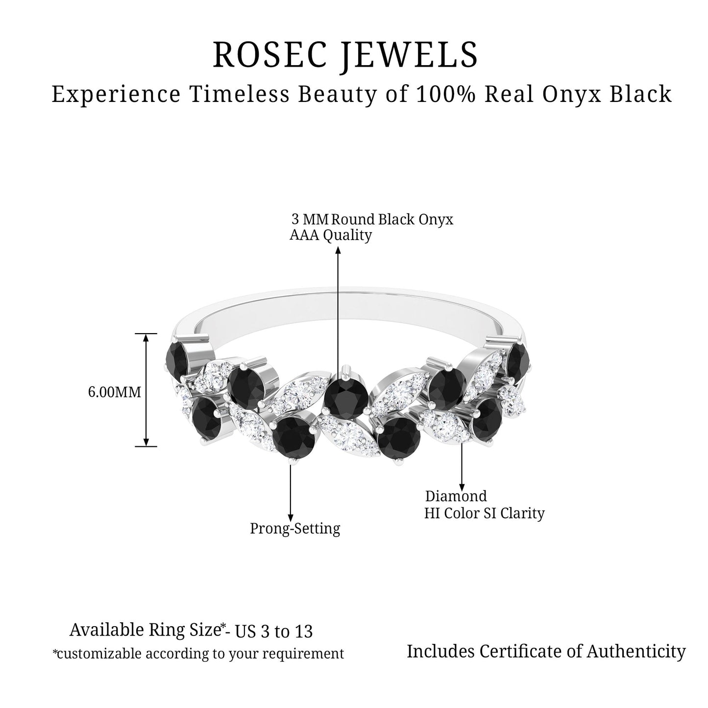 Black Onyx and Diamond Half Eternity Leaf Band for Women
