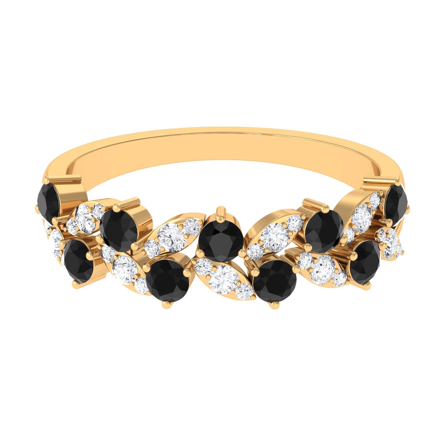 Black Onyx and Diamond Half Eternity Leaf Band for Women