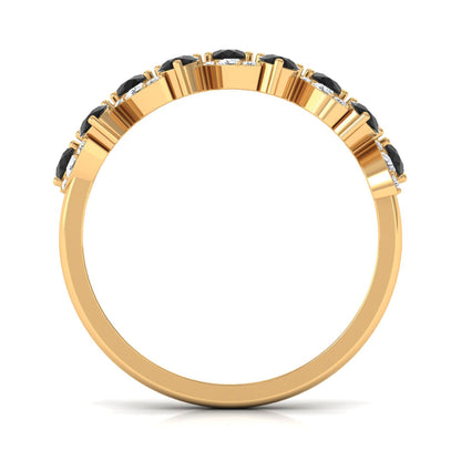 Black Onyx and Diamond Half Eternity Leaf Band for Women