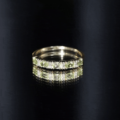 Natural Oval Peridot Diamond Half Eternity Ring in East West Style