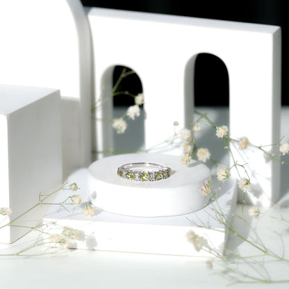 Natural Oval Peridot Diamond Half Eternity Ring in East West Style