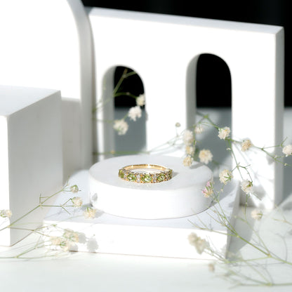 Natural Oval Peridot Diamond Half Eternity Ring in East West Style
