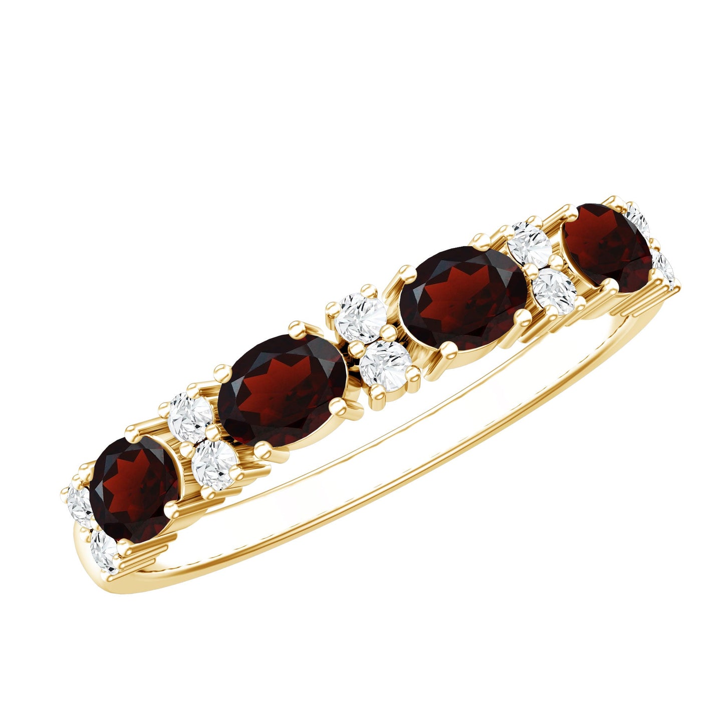 Natural Garnet Eternity Wedding Band in Yellow Gold Plated Silver