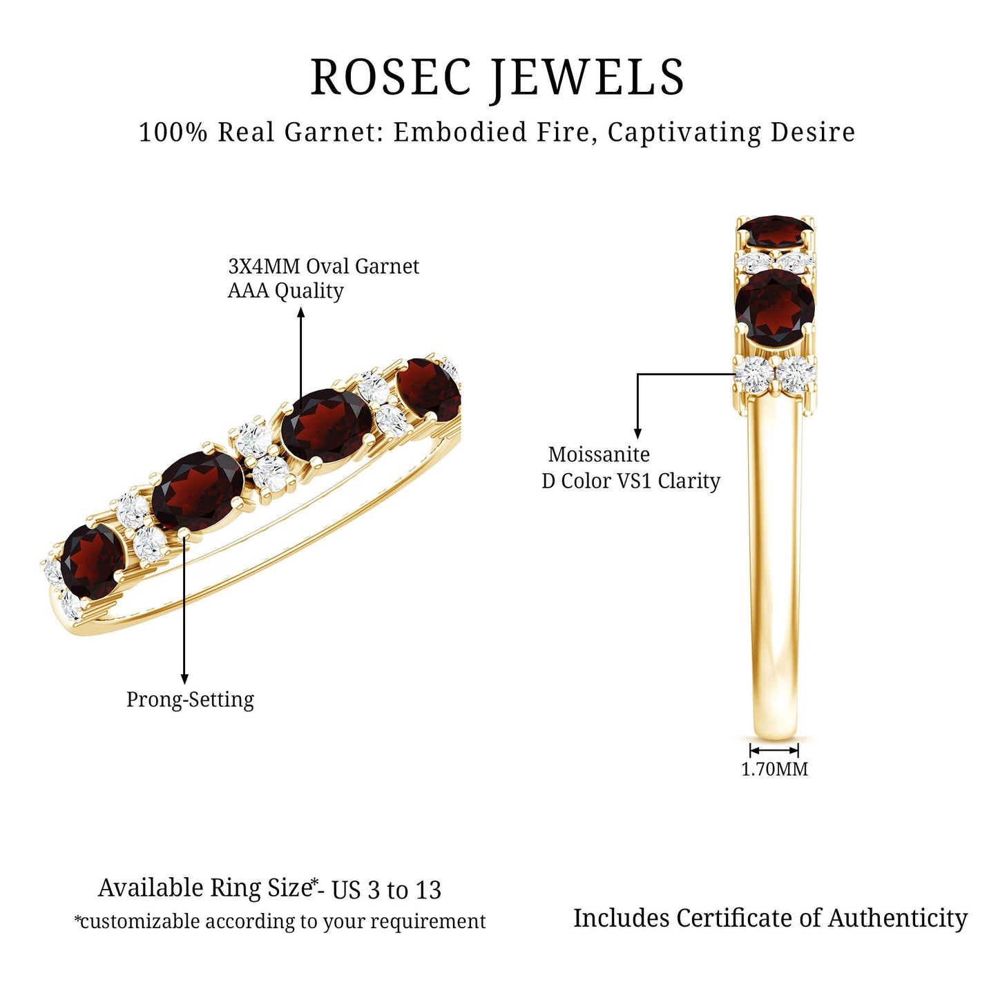 Natural Garnet Eternity Wedding Band in Yellow Gold Plated Silver