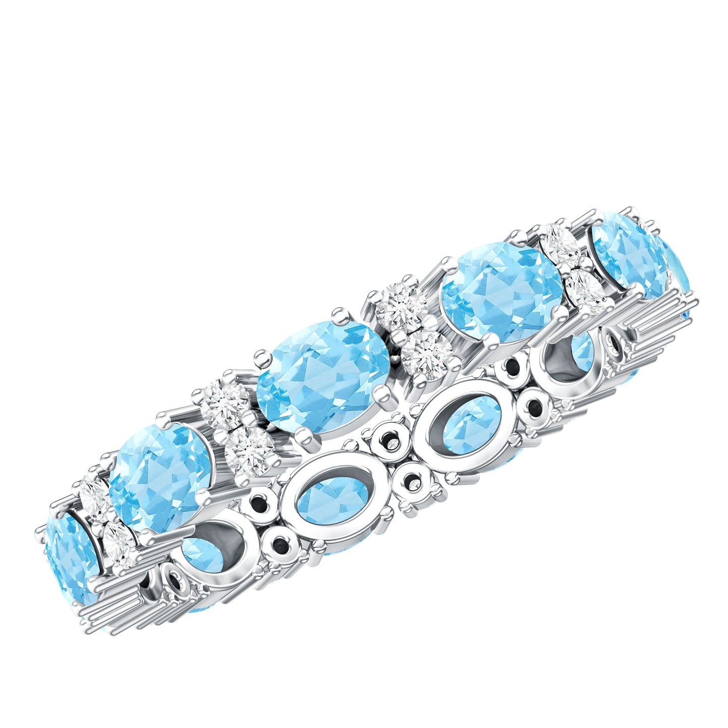 Natural Aquamarine Diamond Eternity Wedding Band in East West Style
