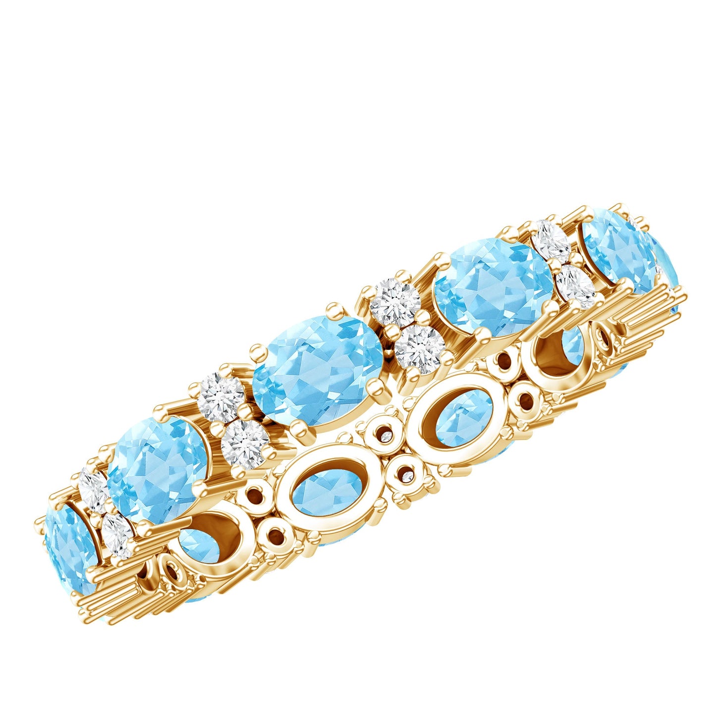 Natural Aquamarine Diamond Eternity Wedding Band in East West Style
