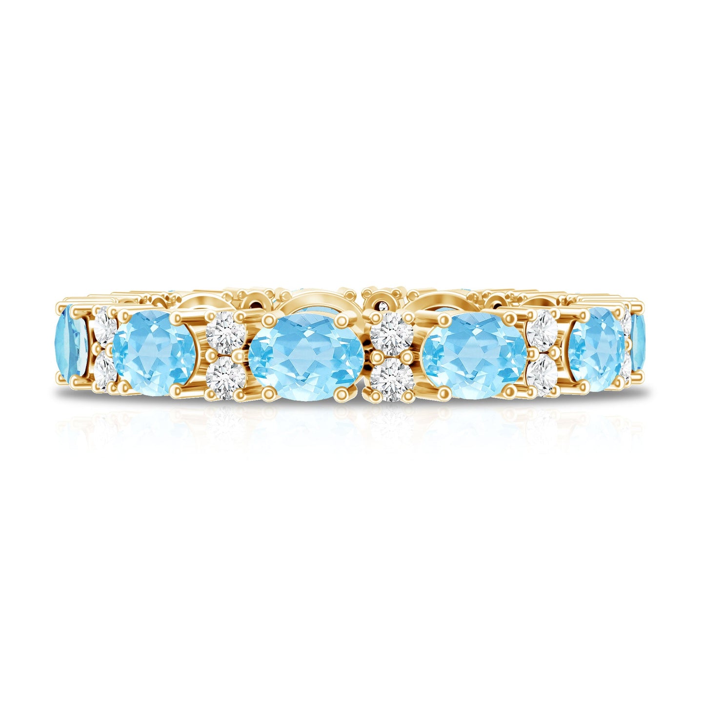 Natural Aquamarine Diamond Eternity Wedding Band in East West Style