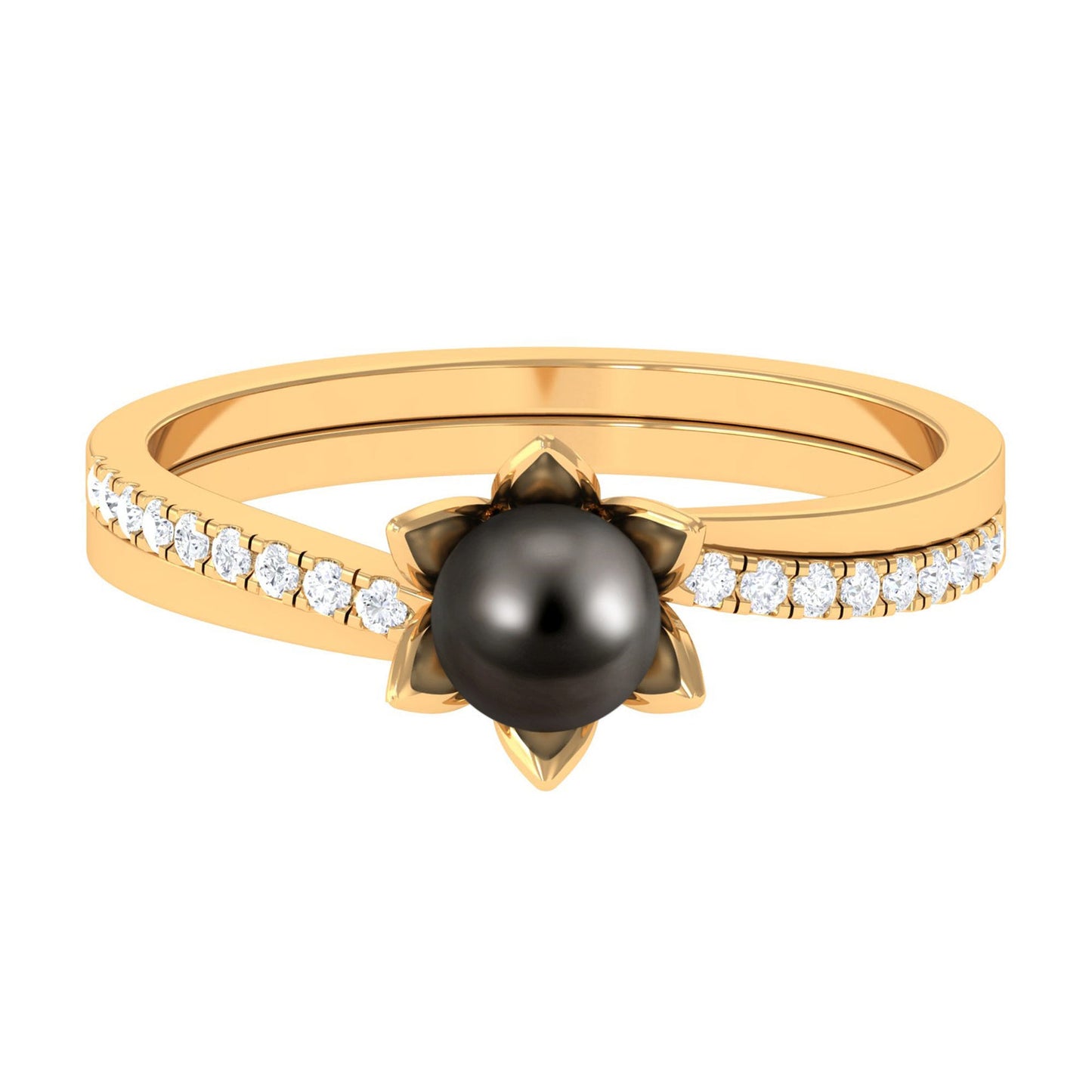 Tahitian Pearl and Diamond Flower Bypass Ring