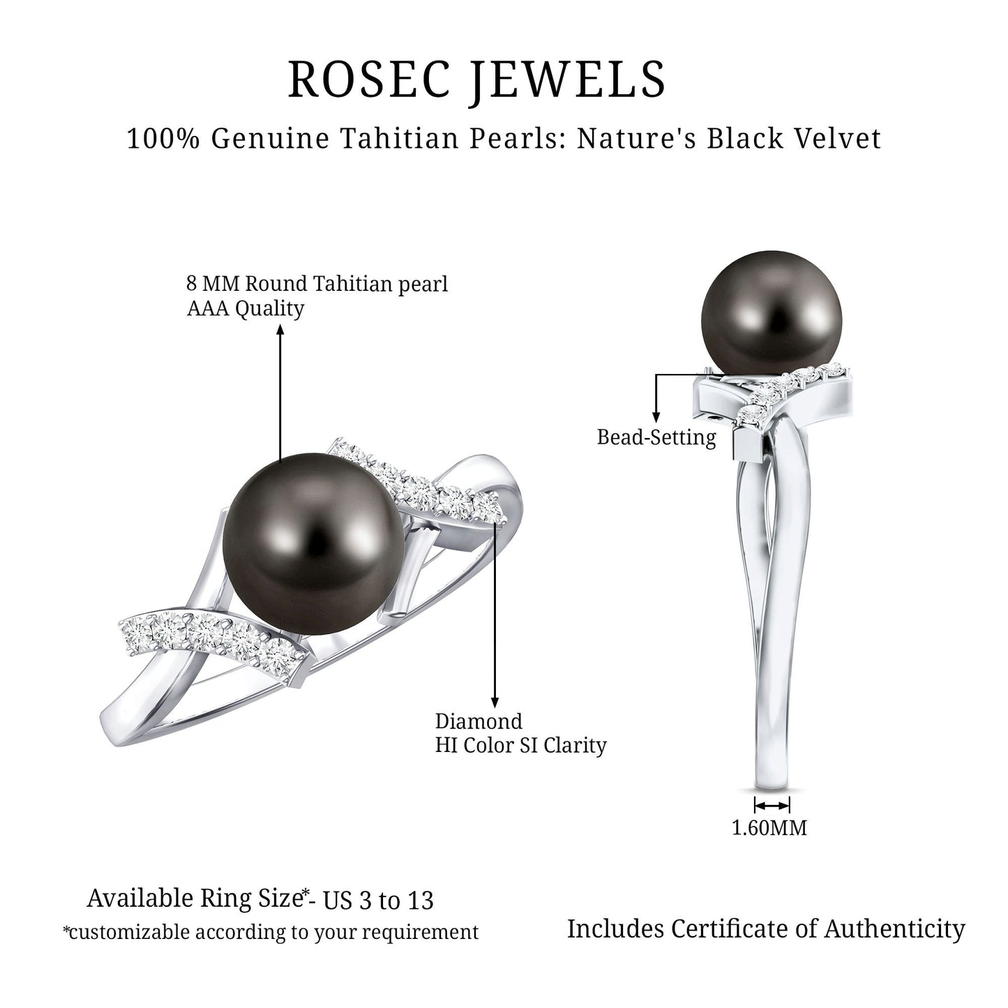 Tahitian Pearl Solitaire Ring with Diamond Accent