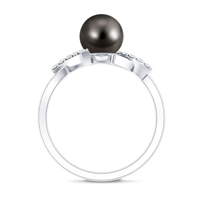 Tahitian Pearl Solitaire Ring with Diamond Accent