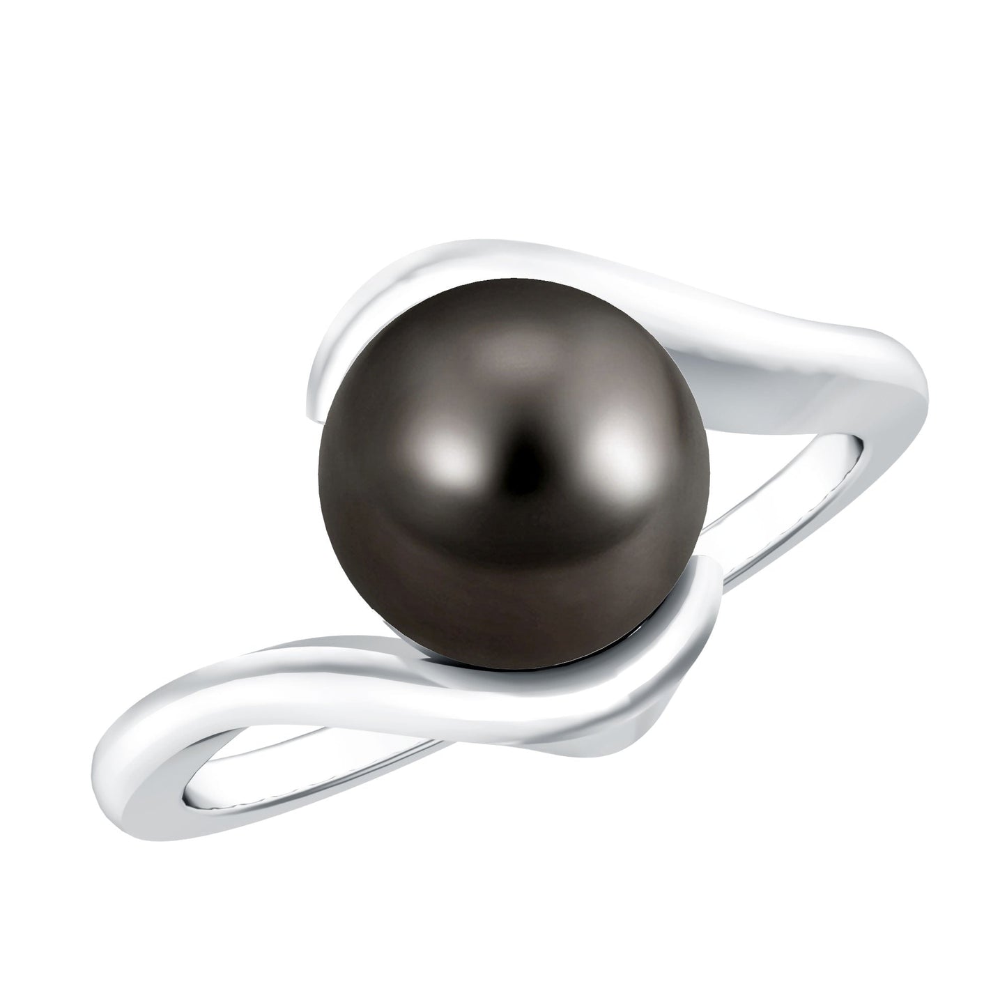 7.5 Carat Certified Tahitian Black Pearl Solitaire Bypass Ring