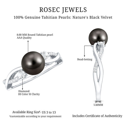 Tahitian Pearl and Diamond Crossover Engagement Ring