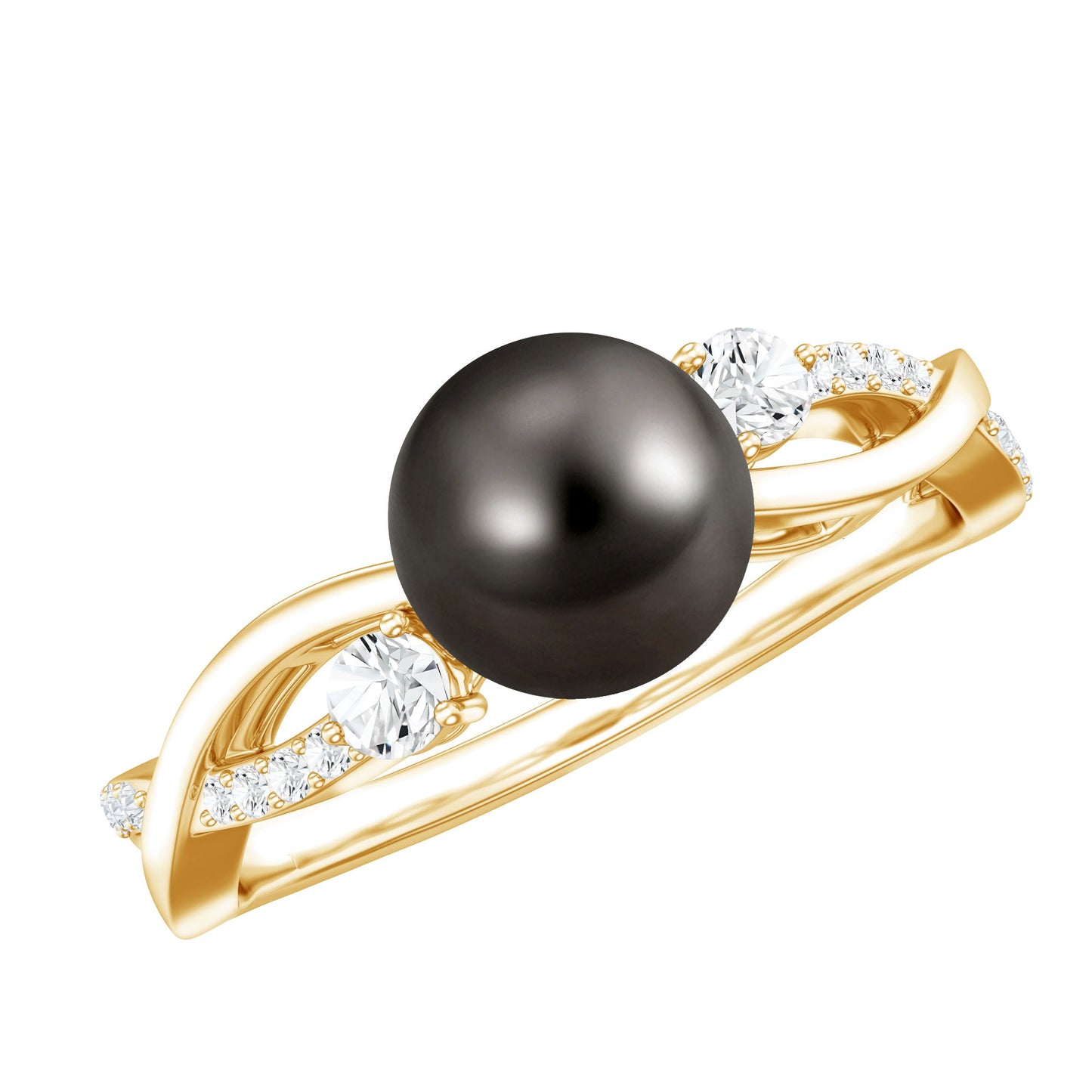 Tahitian Pearl and Diamond Crossover Engagement Ring