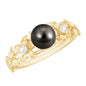 7.5 Carat Genuine Tahitian Black Pearl Flower Engagement Ring with Diamond