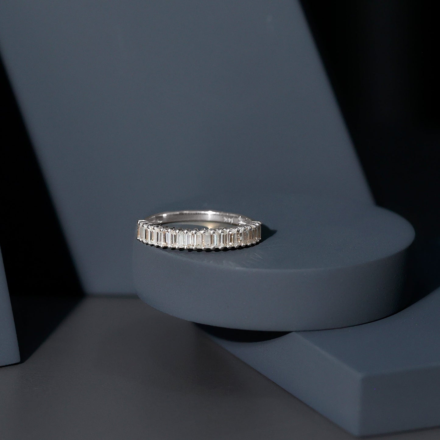 Certified Baguette Cut Moissanite Half Eternity Band Ring