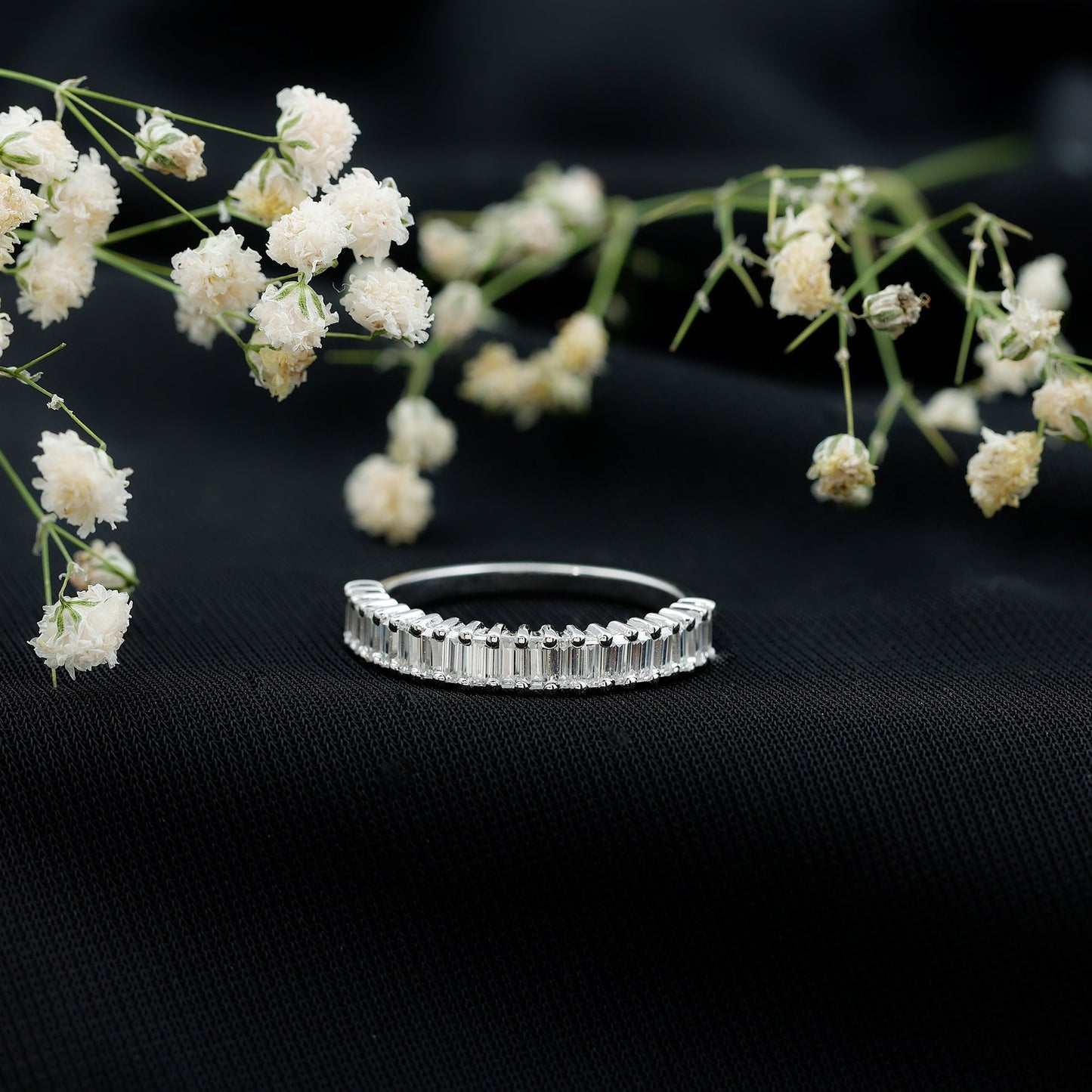 Certified Baguette Cut Moissanite Half Eternity Band Ring