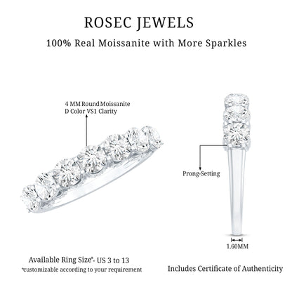 Shared Prong Set Round Moissanite Designer Wedding Band