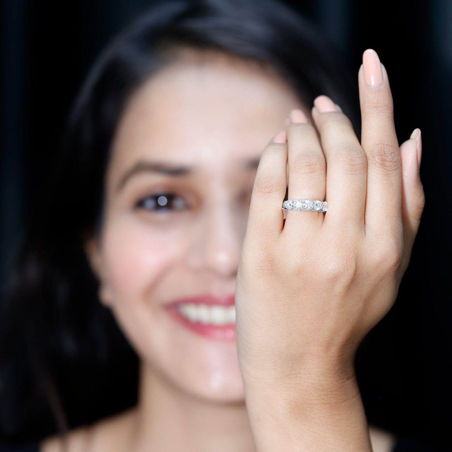 Shared Prong Set Round Moissanite Designer Wedding Band