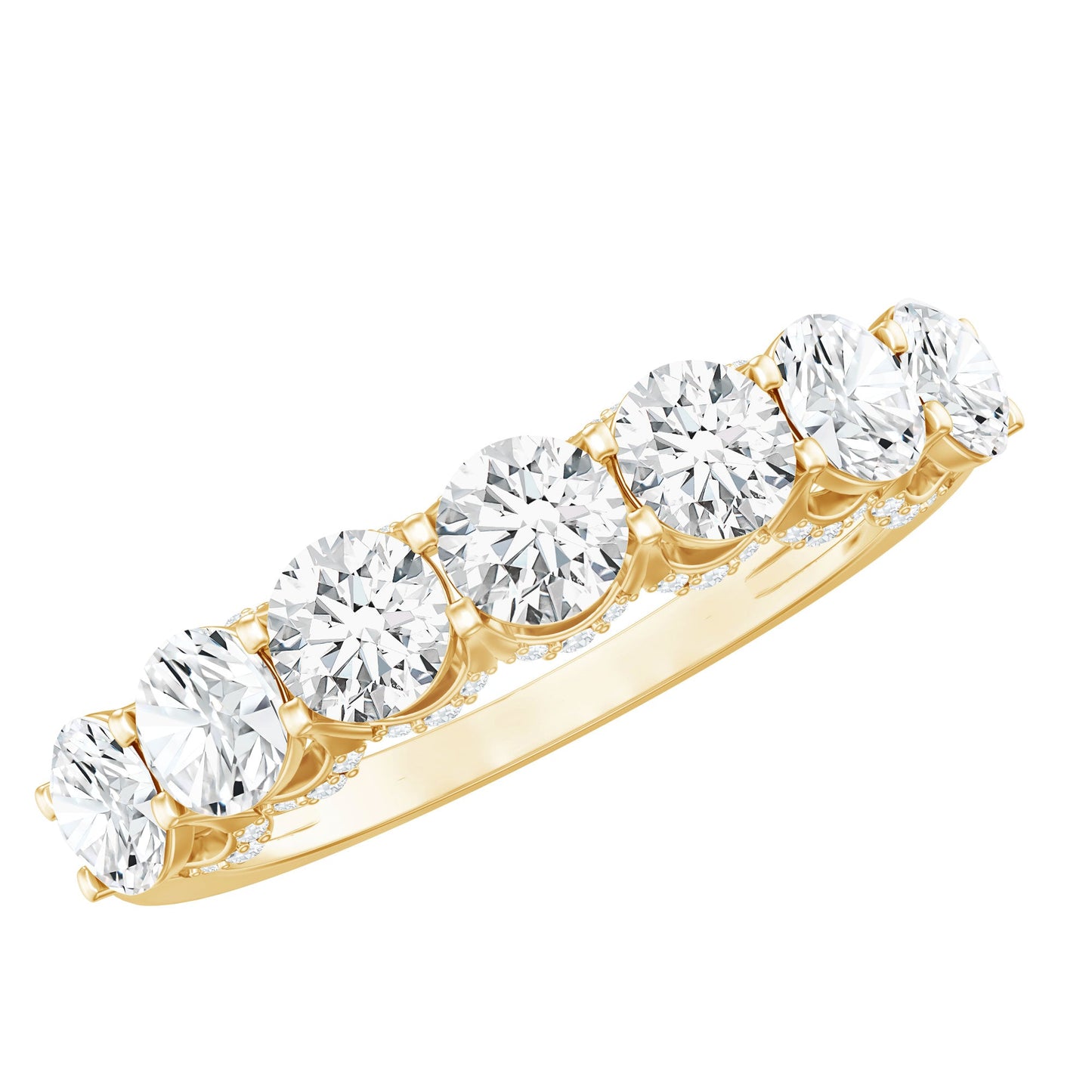 Shared Prong Set Round Moissanite Designer Wedding Band