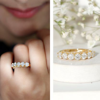 Shared Prong Set Round Moissanite Designer Wedding Band