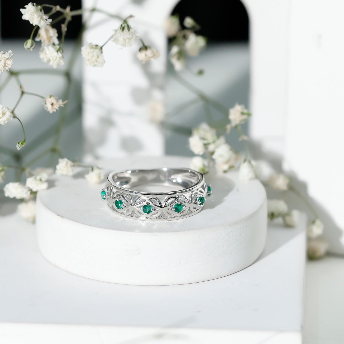 Lab Created Emerald Vintage Inspired Eternity Band