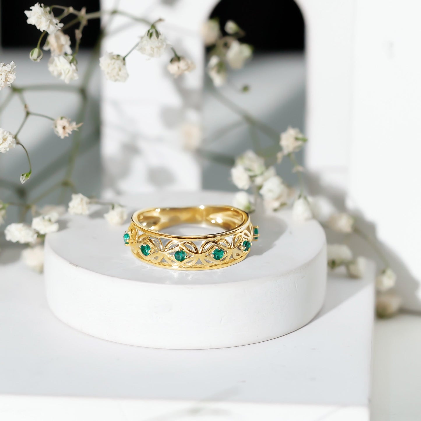 Lab Created Emerald Vintage Inspired Eternity Band