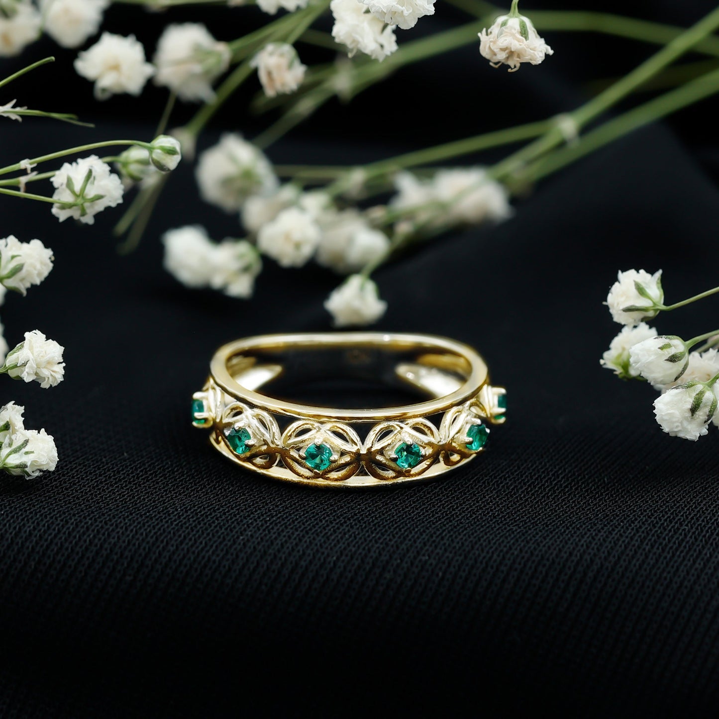 Lab Created Emerald Vintage Inspired Eternity Band