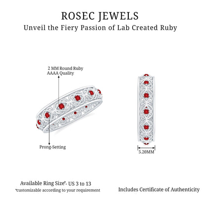 Vintage Style Lab Created Ruby Celtic Wedding Band with Certificate
