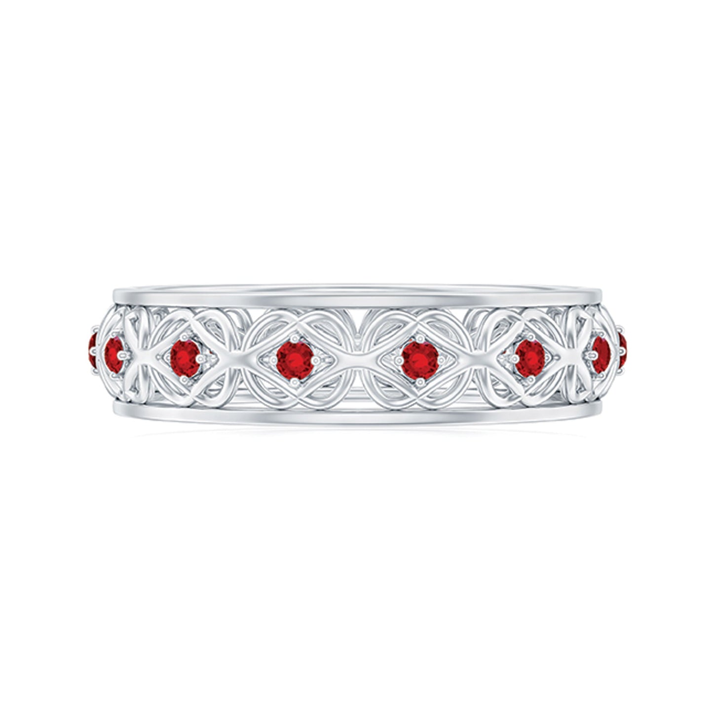 Vintage Style Lab Created Ruby Celtic Wedding Band with Certificate
