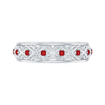 Vintage Style Lab Created Ruby Celtic Wedding Band with Certificate