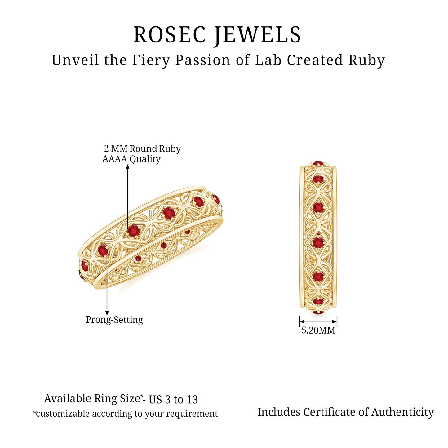 Vintage Style Lab Created Ruby Celtic Wedding Band with Certificate